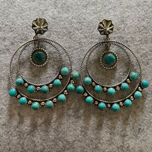 Annie Hoskie Navajo sterling & turquoise chandelier hoop bohemian earrings